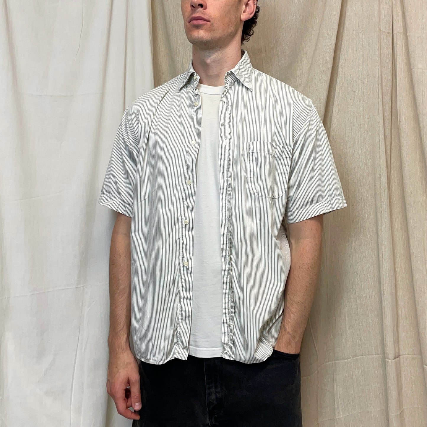 Boneville Brown & Cream 80s Pin Stripe Short Sleeve Pocket Shirt