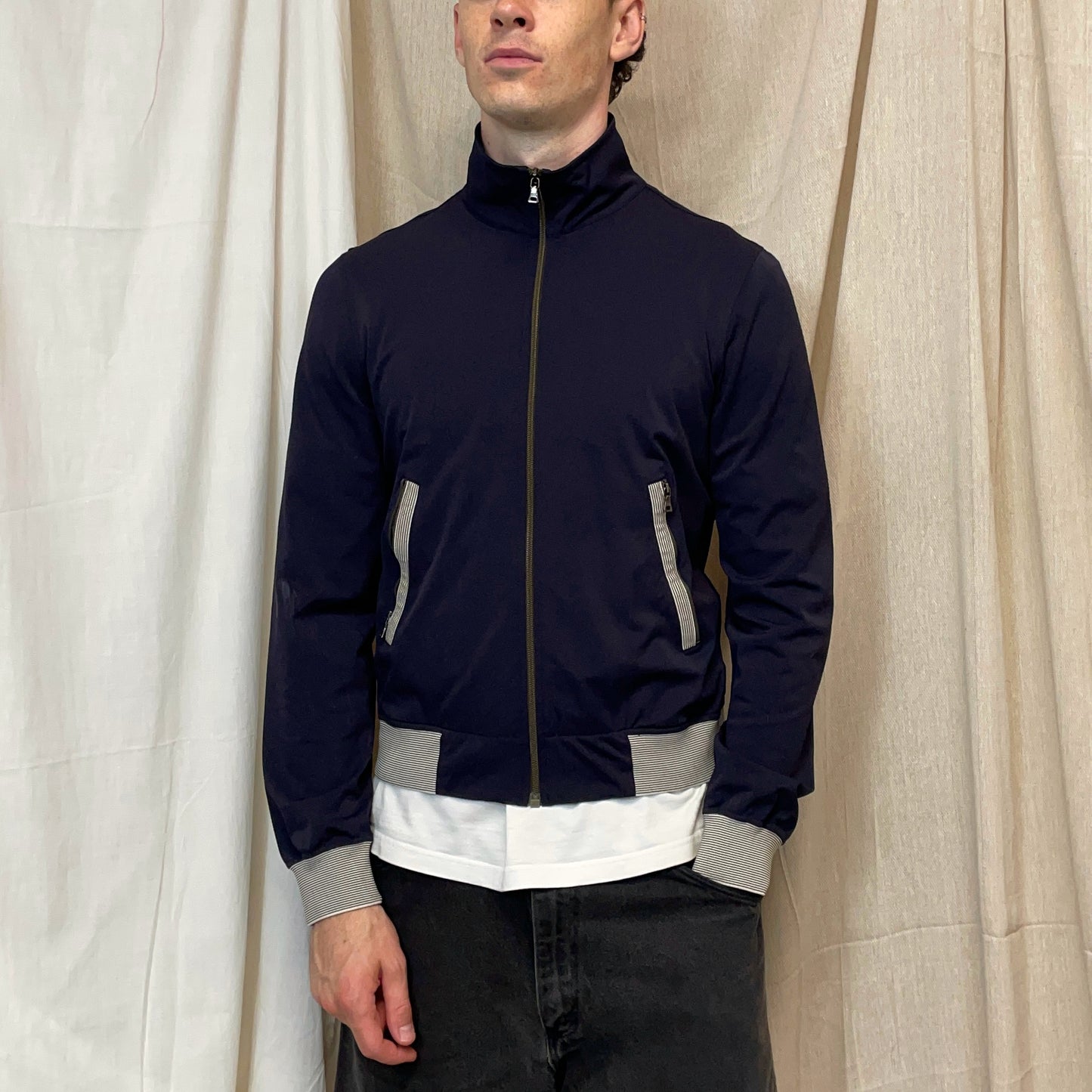 Prada Sport Navy 00s Nylon Stripe Detailed Track Jacket