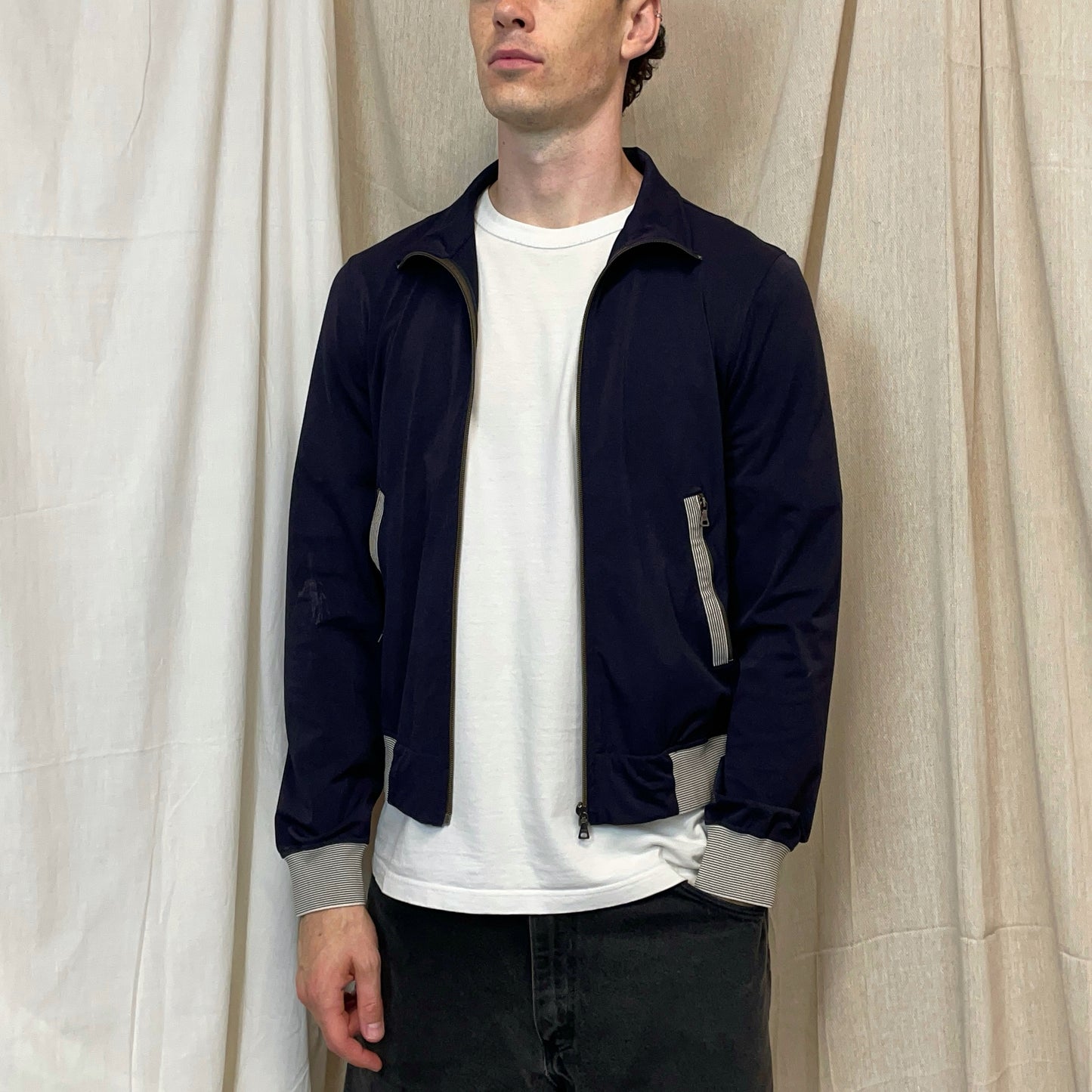 Prada Sport Navy 00s Nylon Stripe Detailed Track Jacket