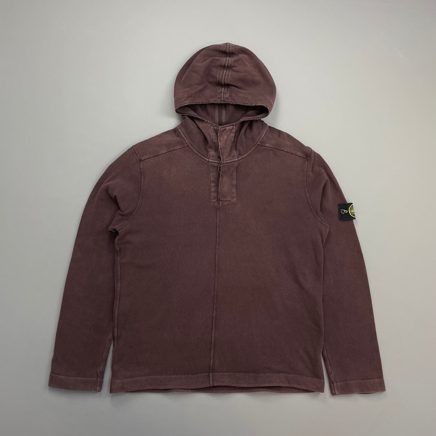 Stone Island Burgundy AW08 Button-Up Hooded Centre-Seam Pullover Jumper