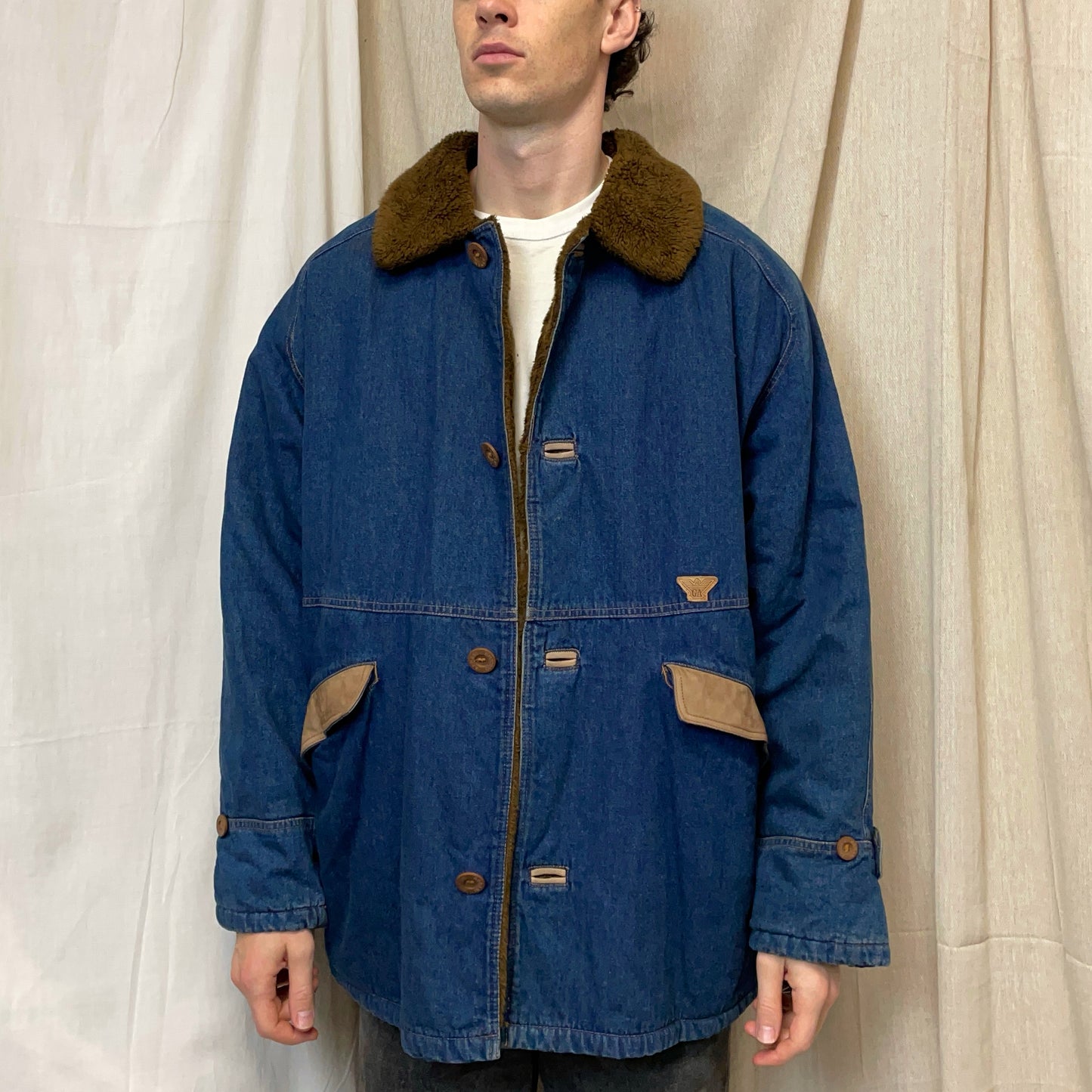 Emporio Armani Blue & Brown 80s Faux Fur Overcoat