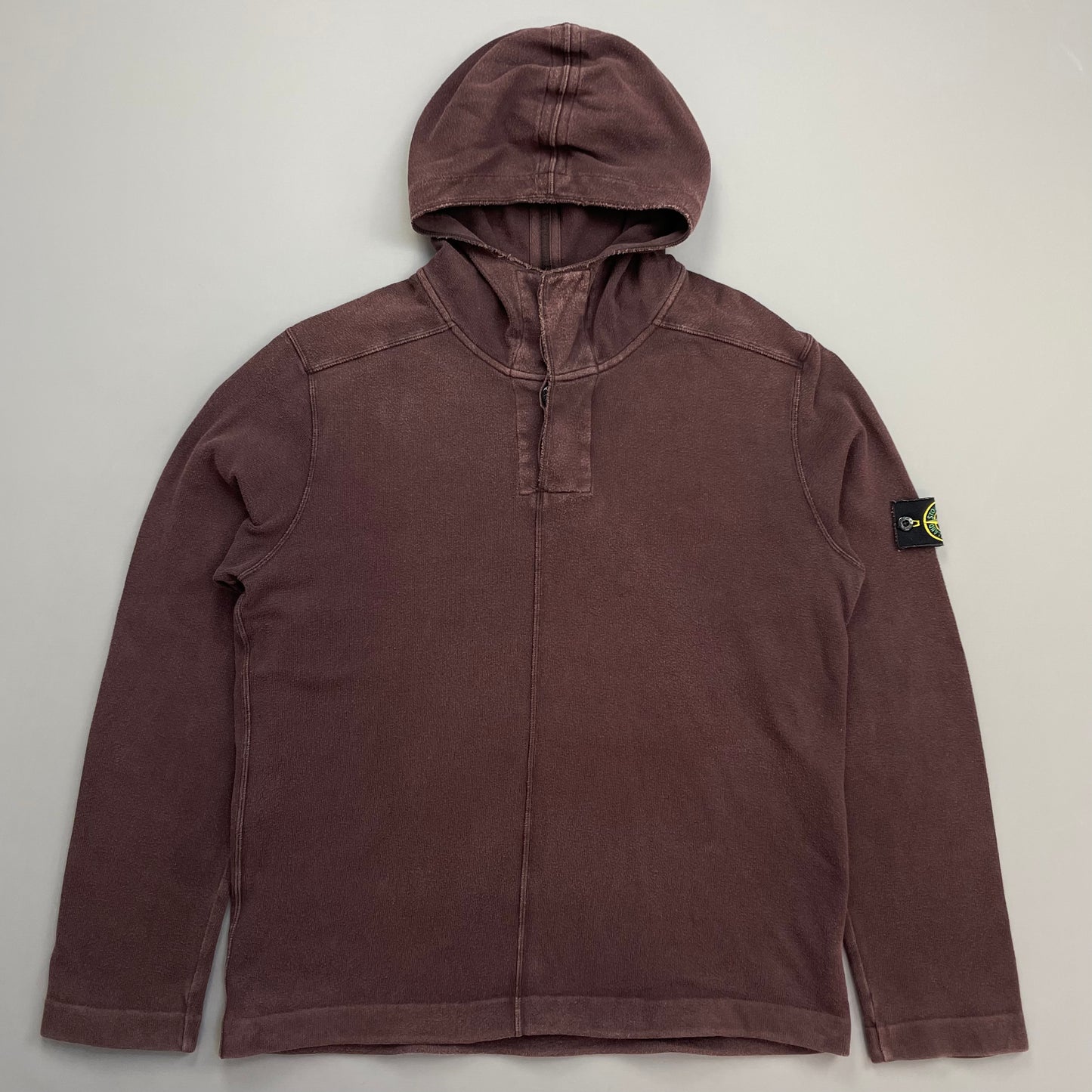 Stone Island Burgundy AW08 Button-Up Hooded Centre-Seam Pullover Jumper