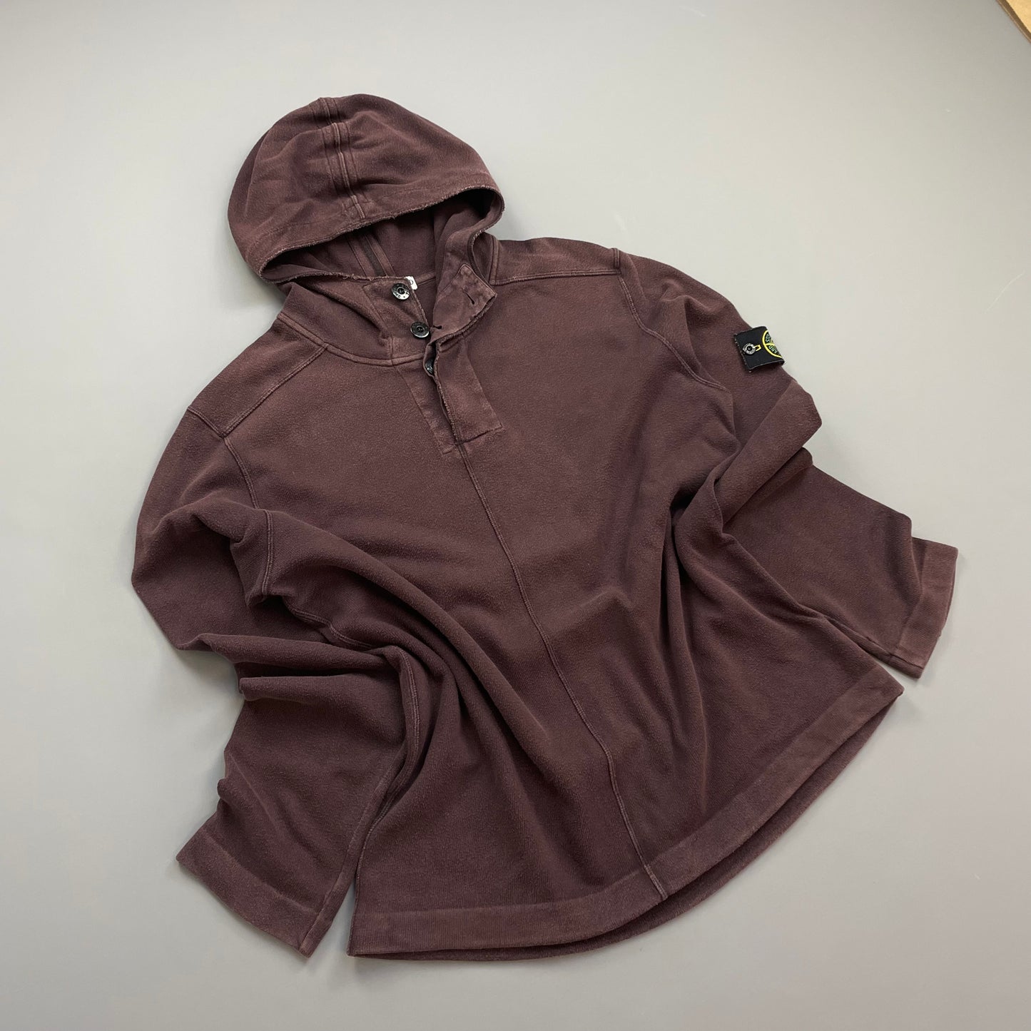 Stone Island Burgundy AW08 Button-Up Hooded Centre-Seam Pullover Jumper