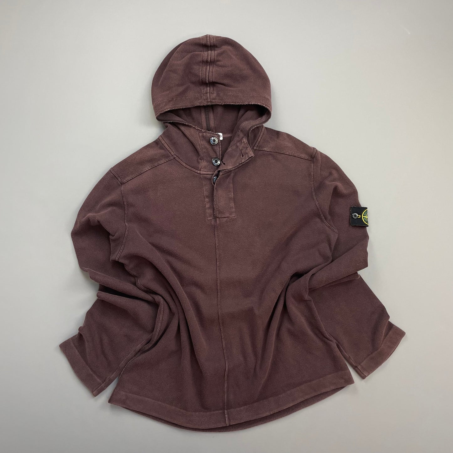 Stone Island Burgundy AW08 Button-Up Hooded Centre-Seam Pullover Jumper