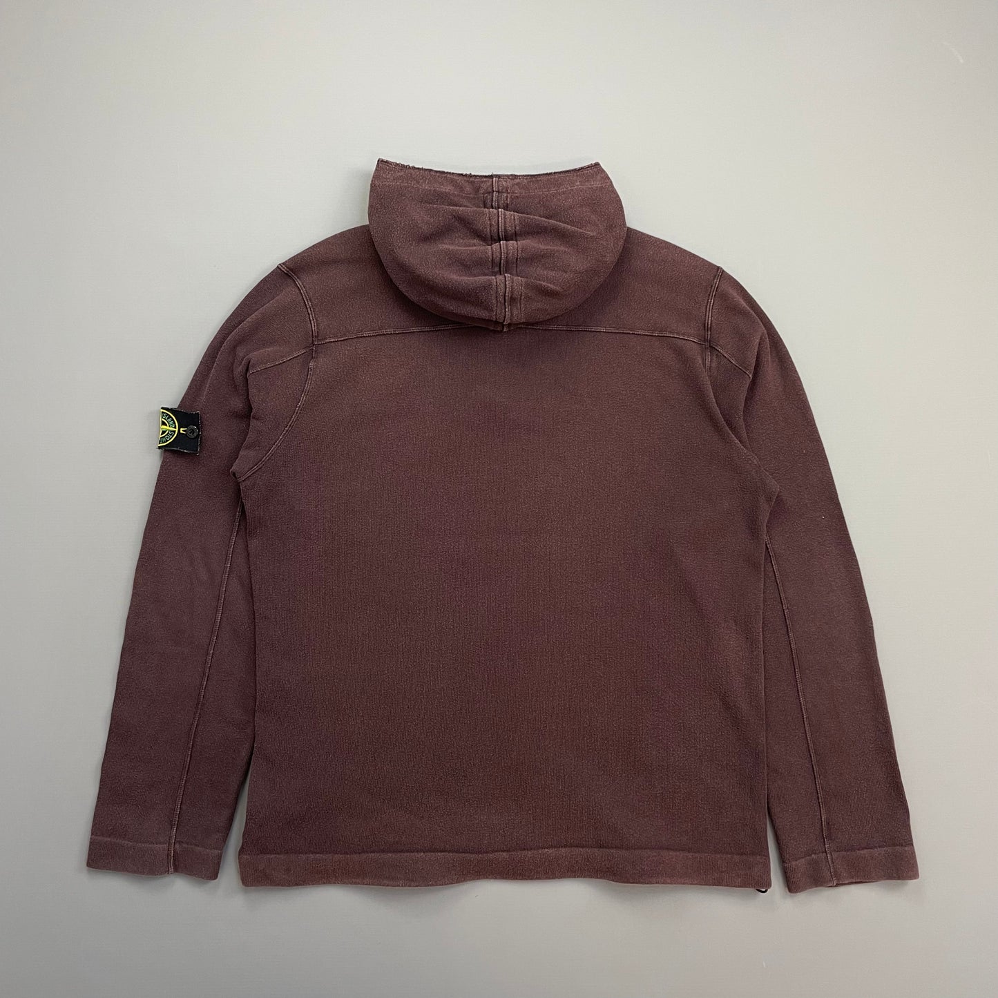 Stone Island Burgundy AW08 Button-Up Hooded Centre-Seam Pullover Jumper