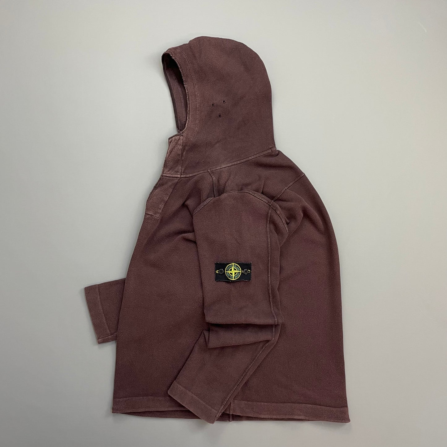 Stone Island Burgundy AW08 Button-Up Hooded Centre-Seam Pullover Jumper