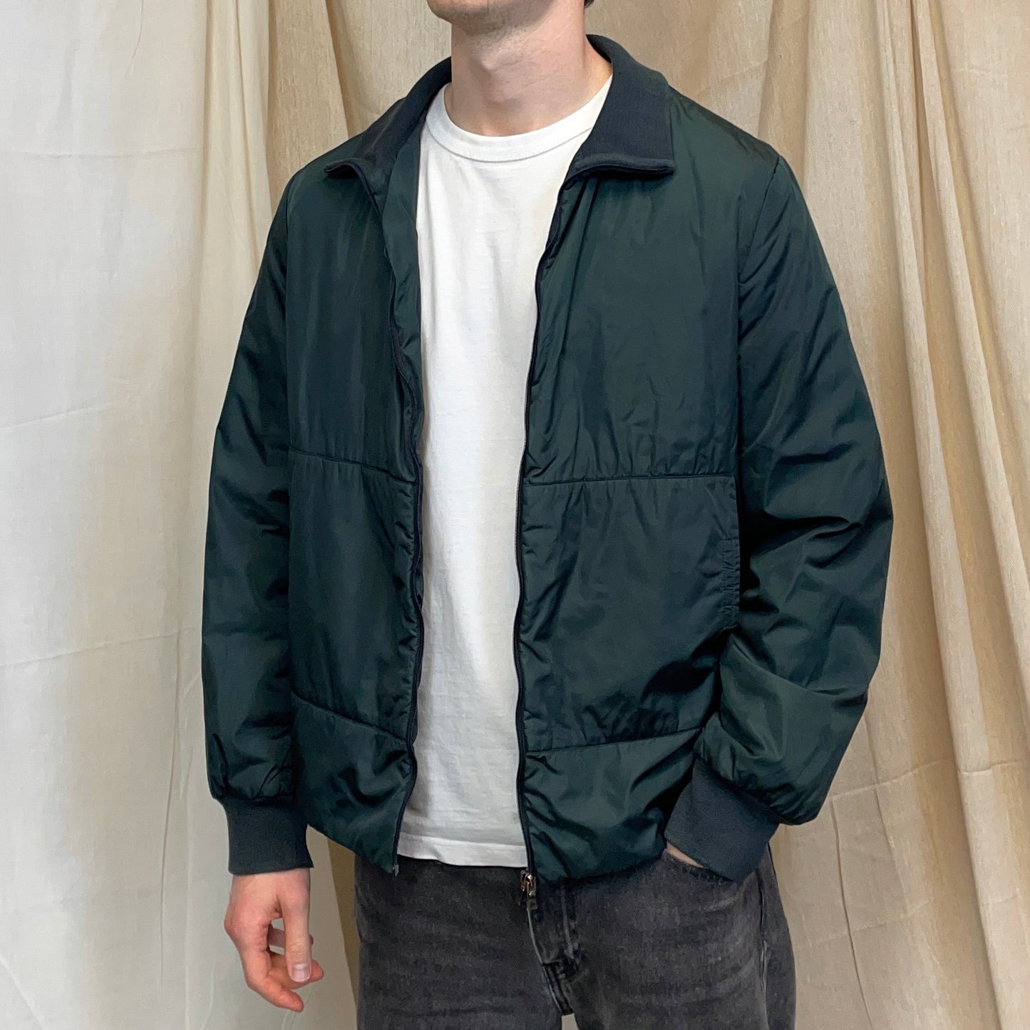 Prada Sport Teal Padded Wool-Trimmed Nylon Liner Jacket