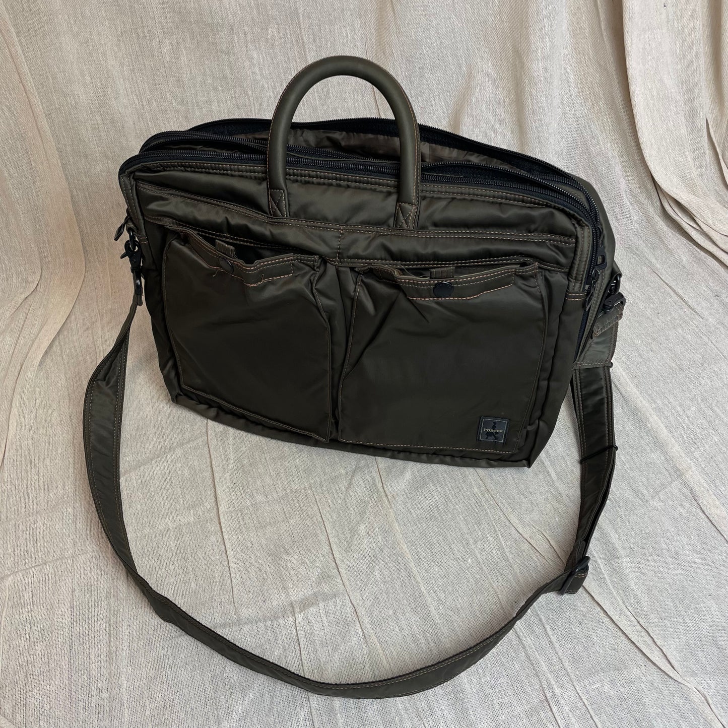 Porter International Khaki Nylon Crossbody & Handheld Briefcase Bag