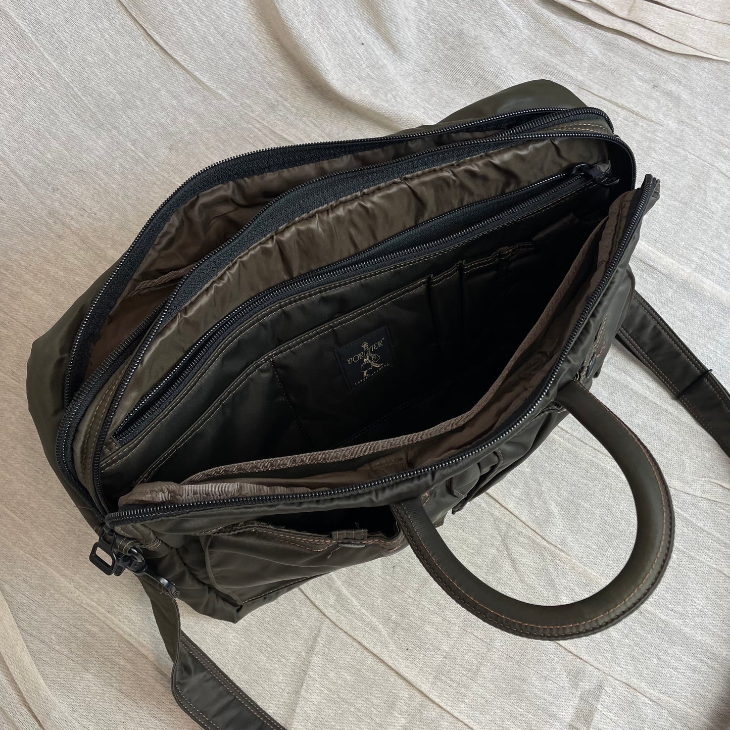 Porter International Khaki Nylon Crossbody & Handheld Briefcase Bag