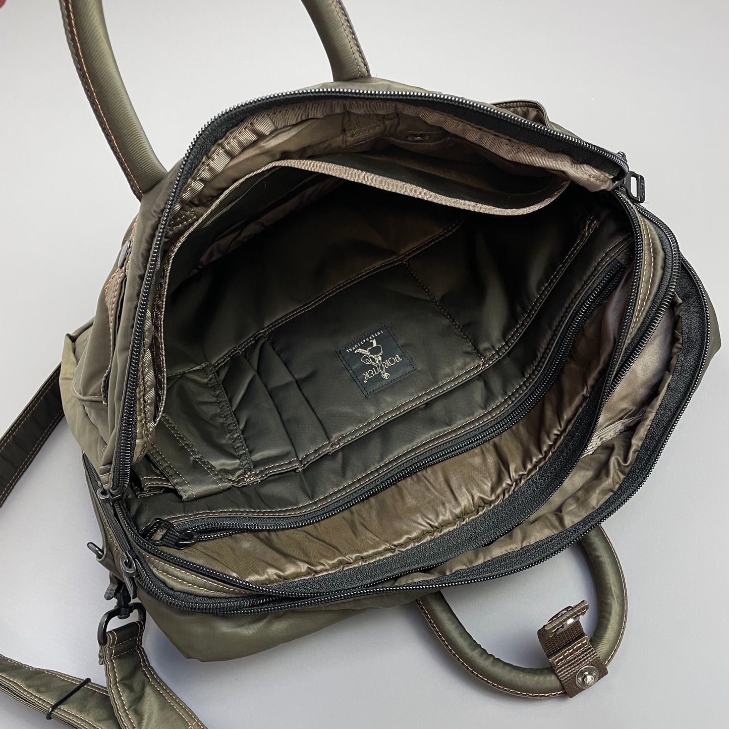 Porter International Khaki Nylon Crossbody & Handheld Briefcase Bag