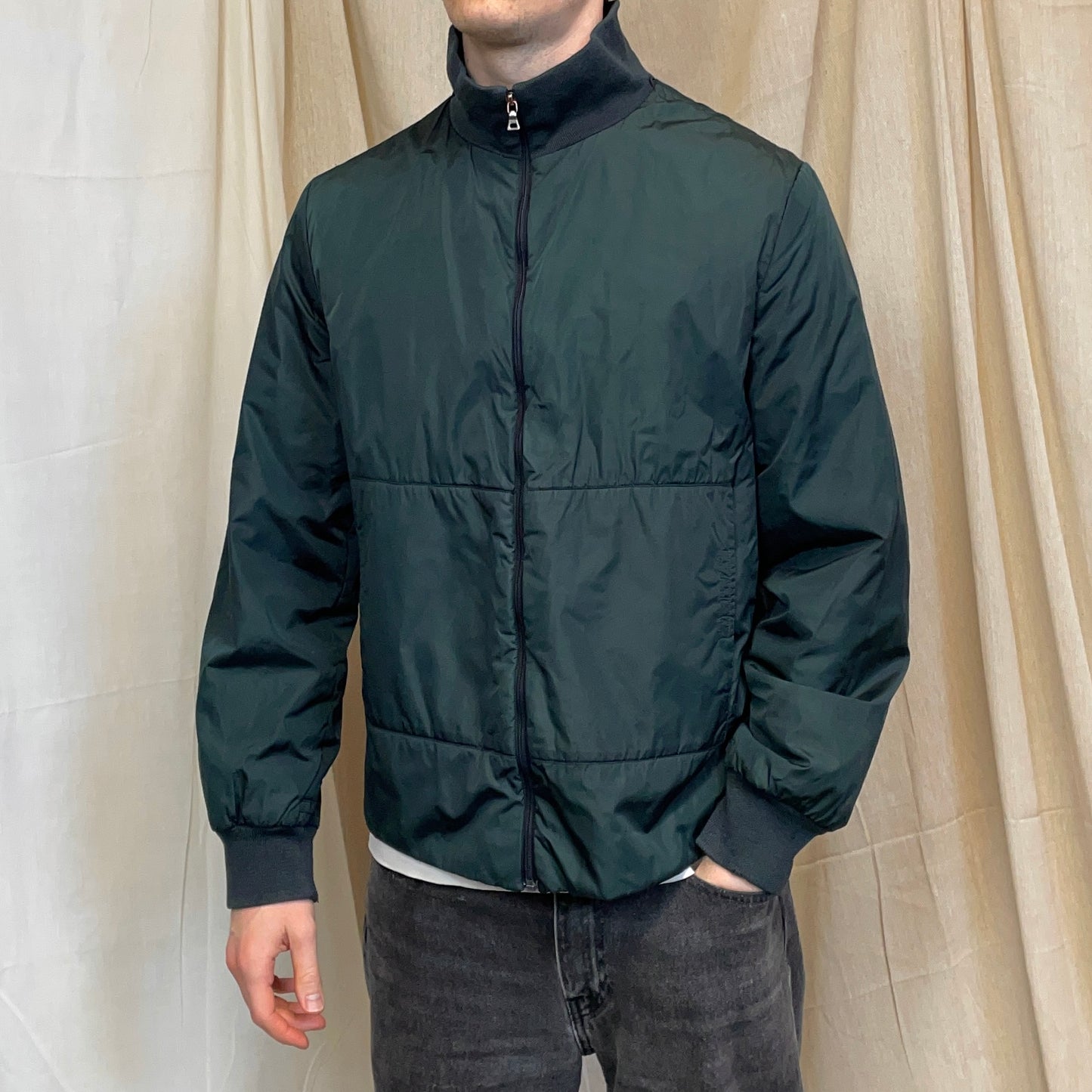 Prada Sport Teal Padded Wool-Trimmed Nylon Liner Jacket