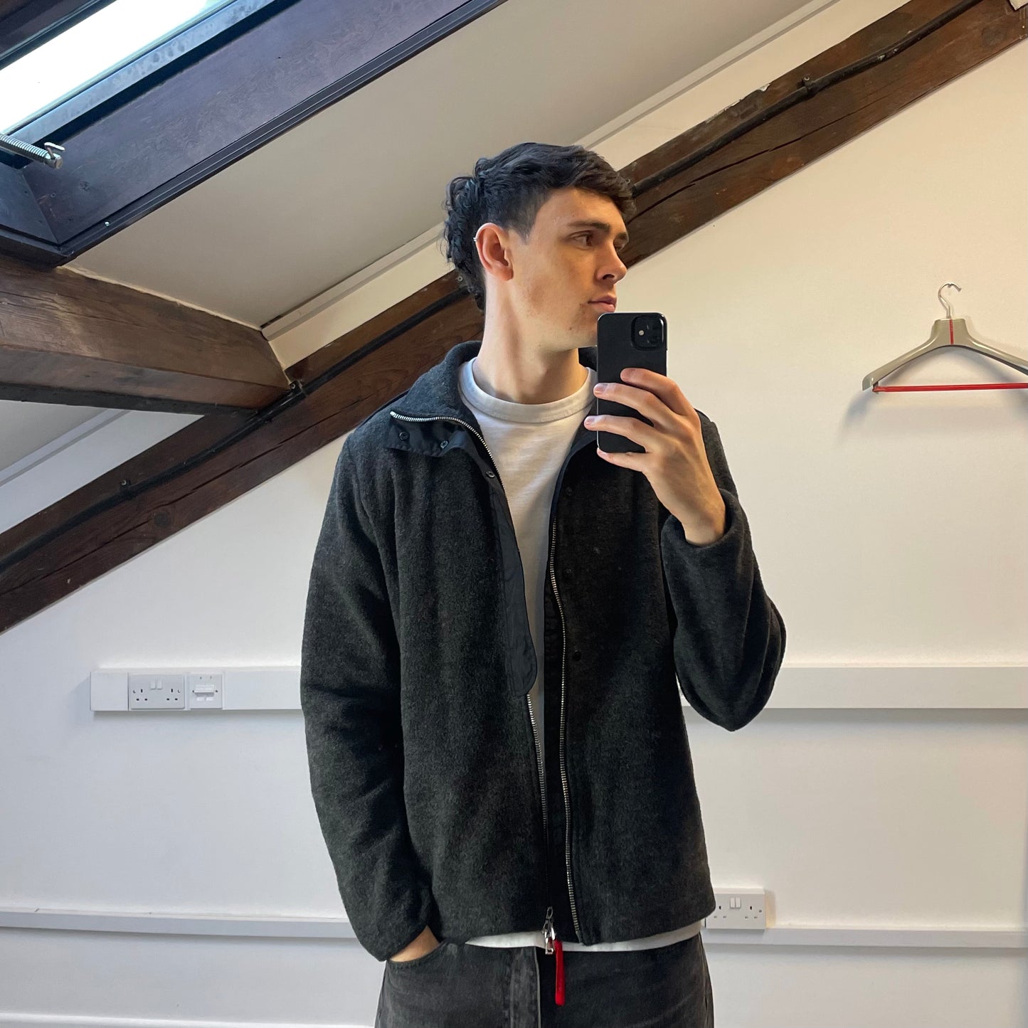 Prada Sport Grey Wool-Blend Fleece Jacket