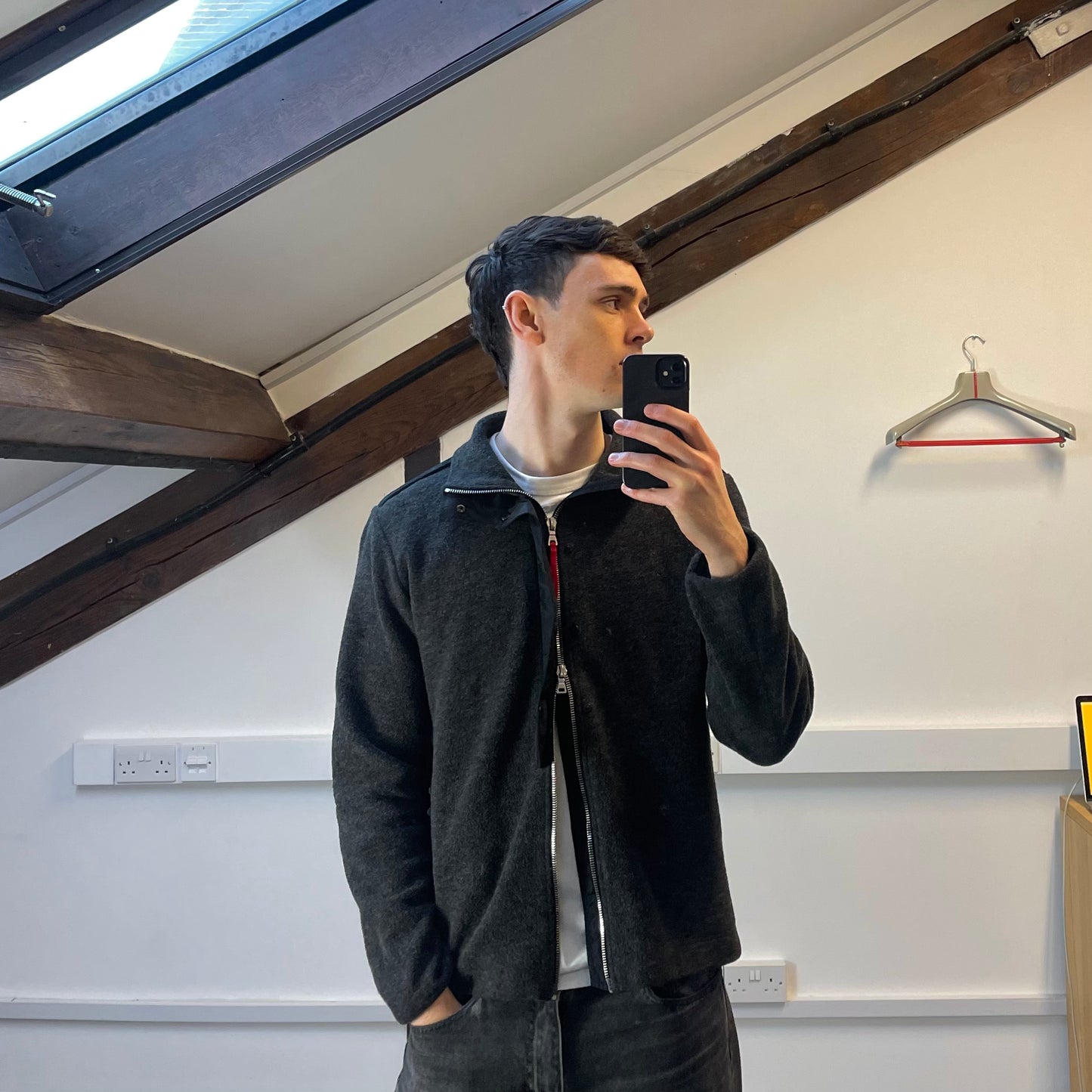 Prada Sport Grey Wool-Blend Fleece Jacket