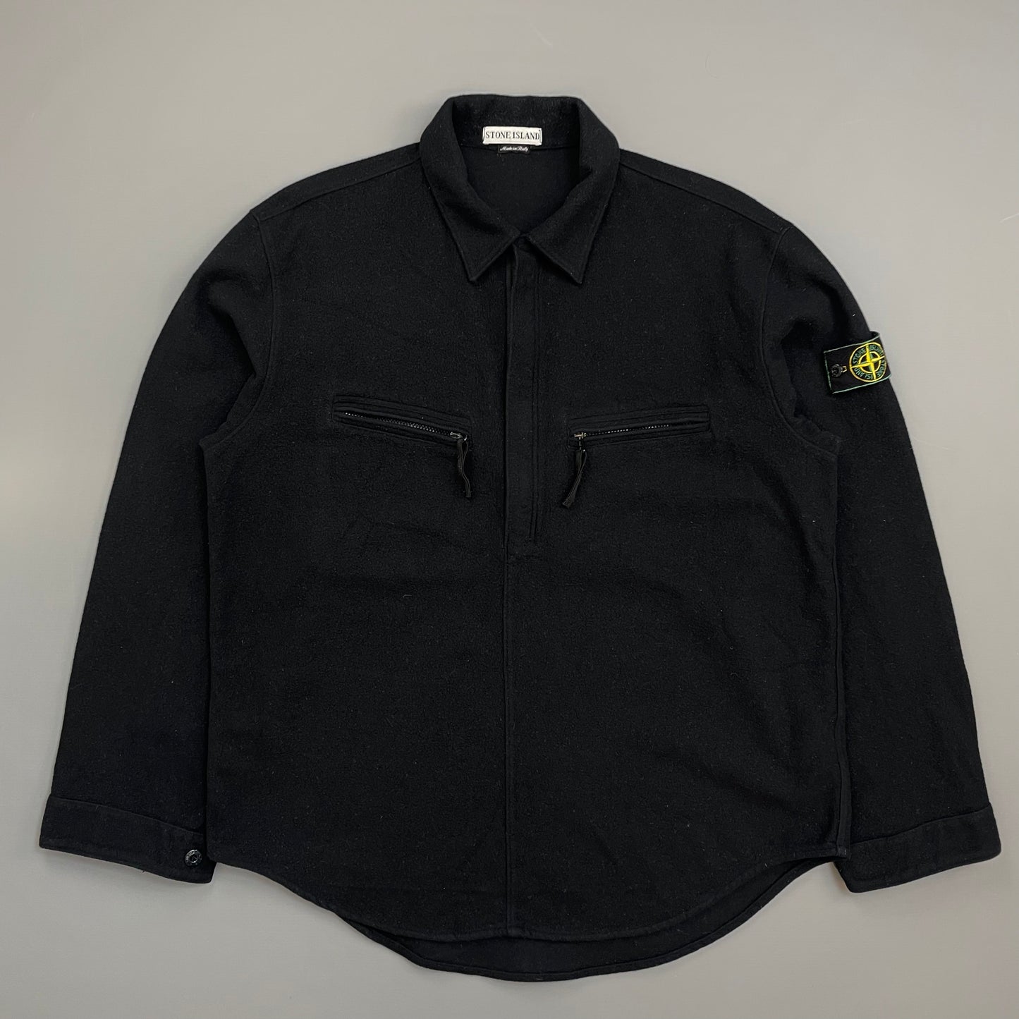Stone Island Black AW98 Wool Half-Zip Green Edge Badge Smock Overshirt