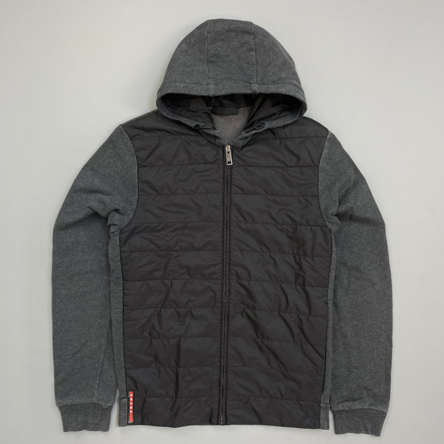 Prada Sport Grey 2016 Nylon Padded Hybrid Hooded Jacket