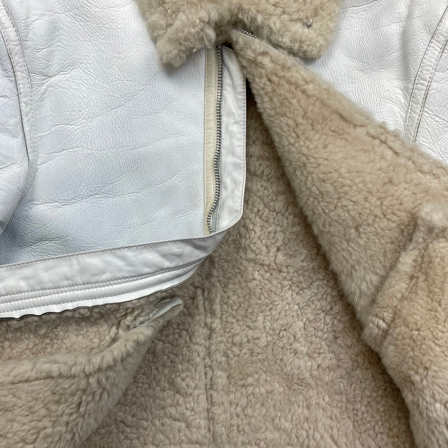Stone Island White AW06 Shearling Sheepskin Hand-Painted Leather Archive Jacket