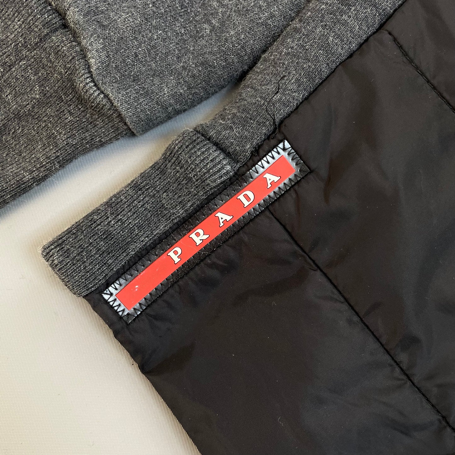 Prada Sport Grey 2016 Nylon Padded Hybrid Hooded Jacket