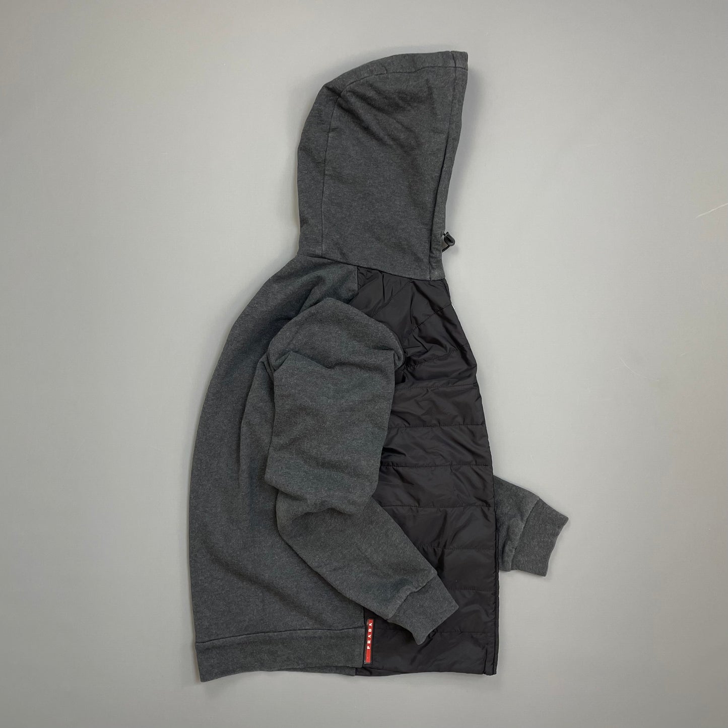 Prada Sport Grey 2016 Nylon Padded Hybrid Hooded Jacket