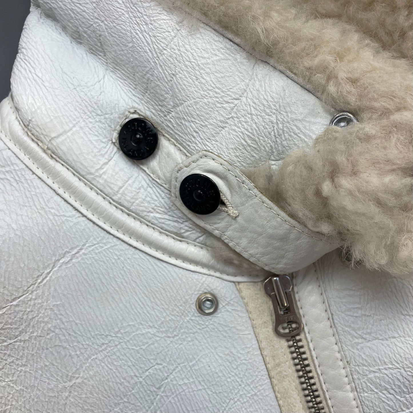 Stone Island White AW06 Shearling Sheepskin Hand-Painted Leather Archive Jacket