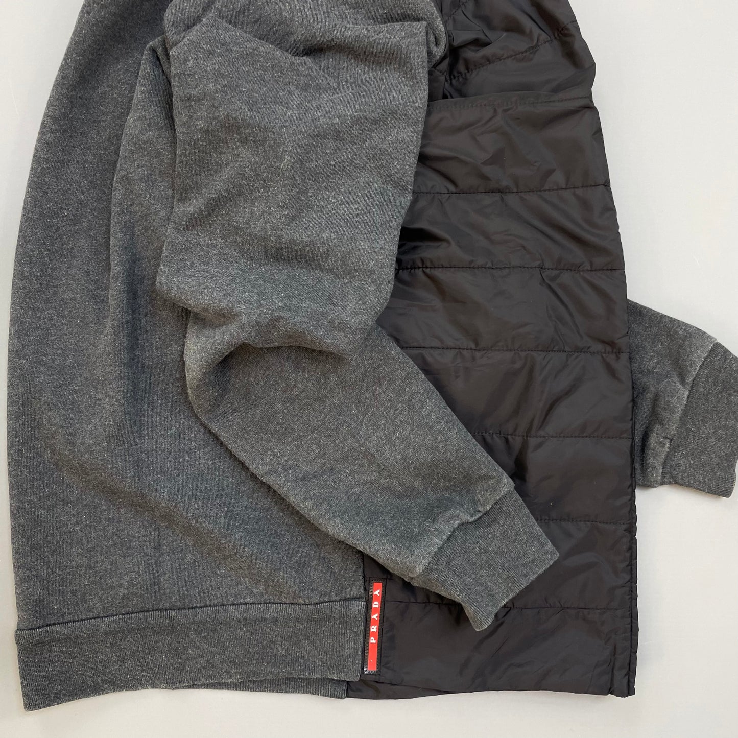 Prada Sport Grey 2016 Nylon Padded Hybrid Hooded Jacket