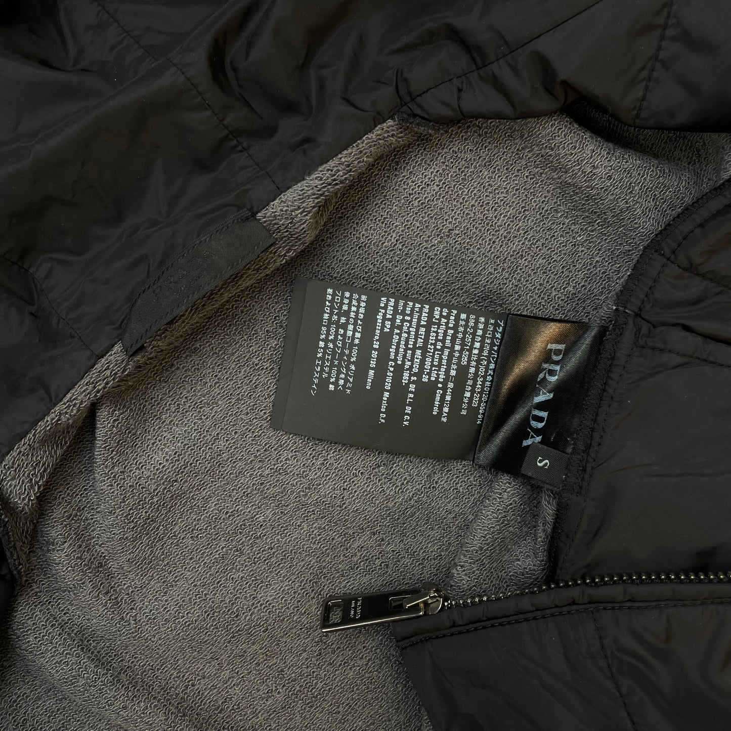 Prada Sport Grey 2016 Nylon Padded Hybrid Hooded Jacket
