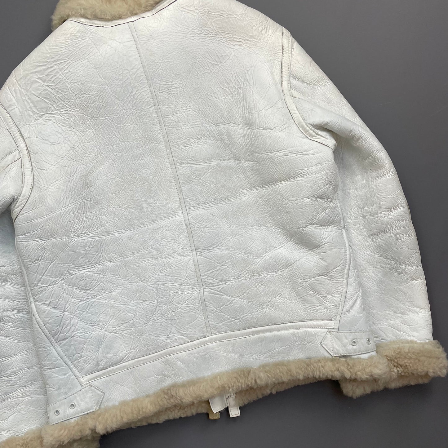 Stone Island White AW06 Shearling Sheepskin Hand-Painted Leather Archive Jacket