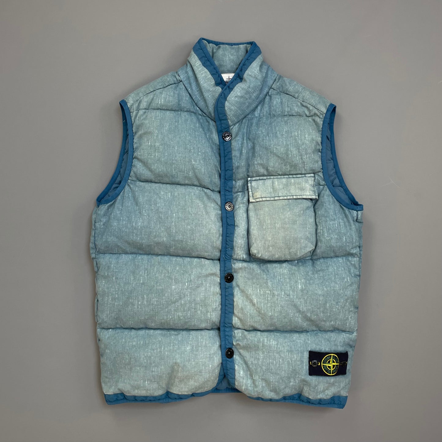 Stone Island Blue AW18 Two-Tone Lino Resinato Down-TC Puffer Gilet