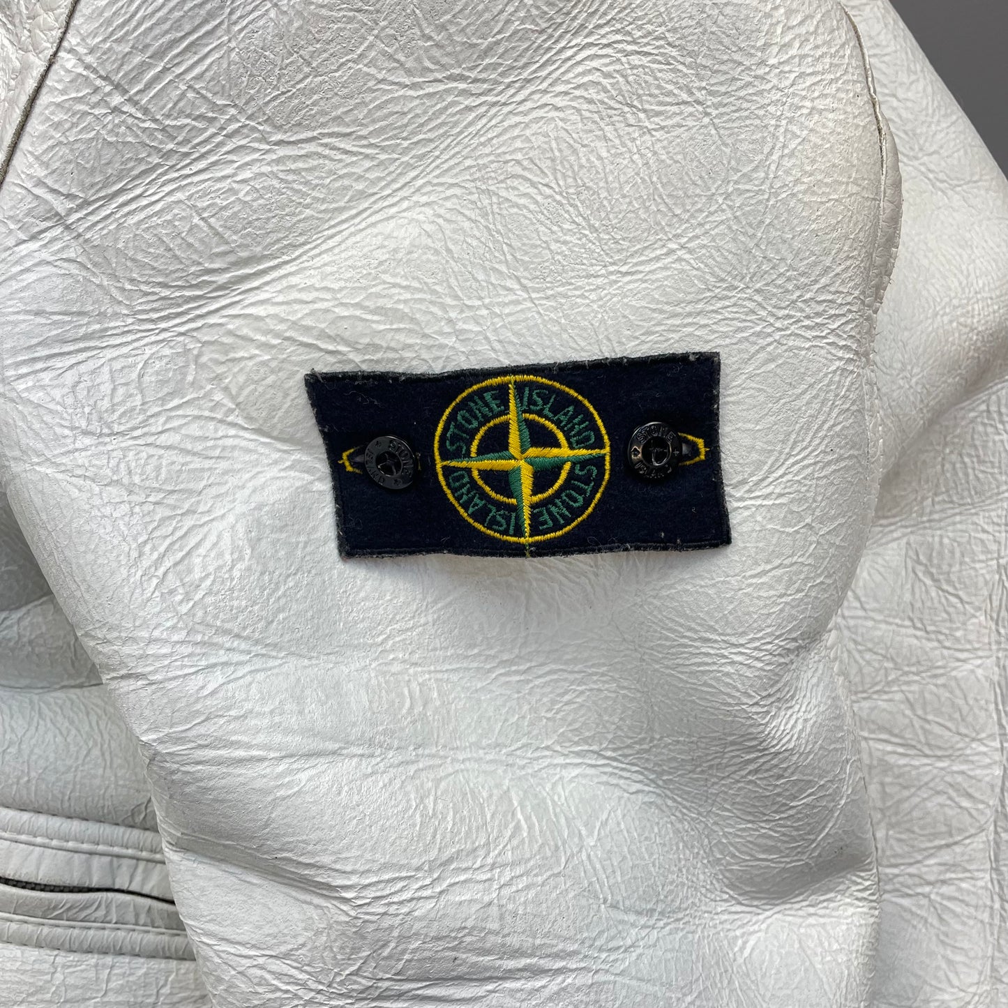 Stone Island White AW06 Shearling Sheepskin Hand-Painted Leather Archive Jacket
