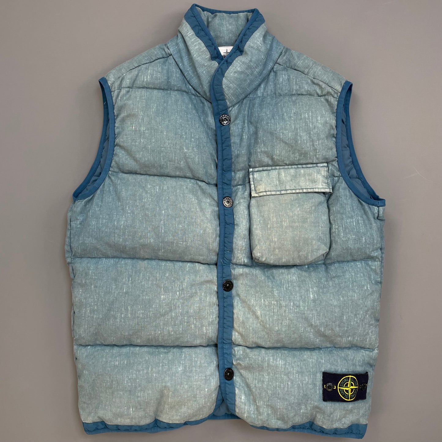 Stone Island Blue AW18 Two-Tone Lino Resinato Down-TC Puffer Gilet