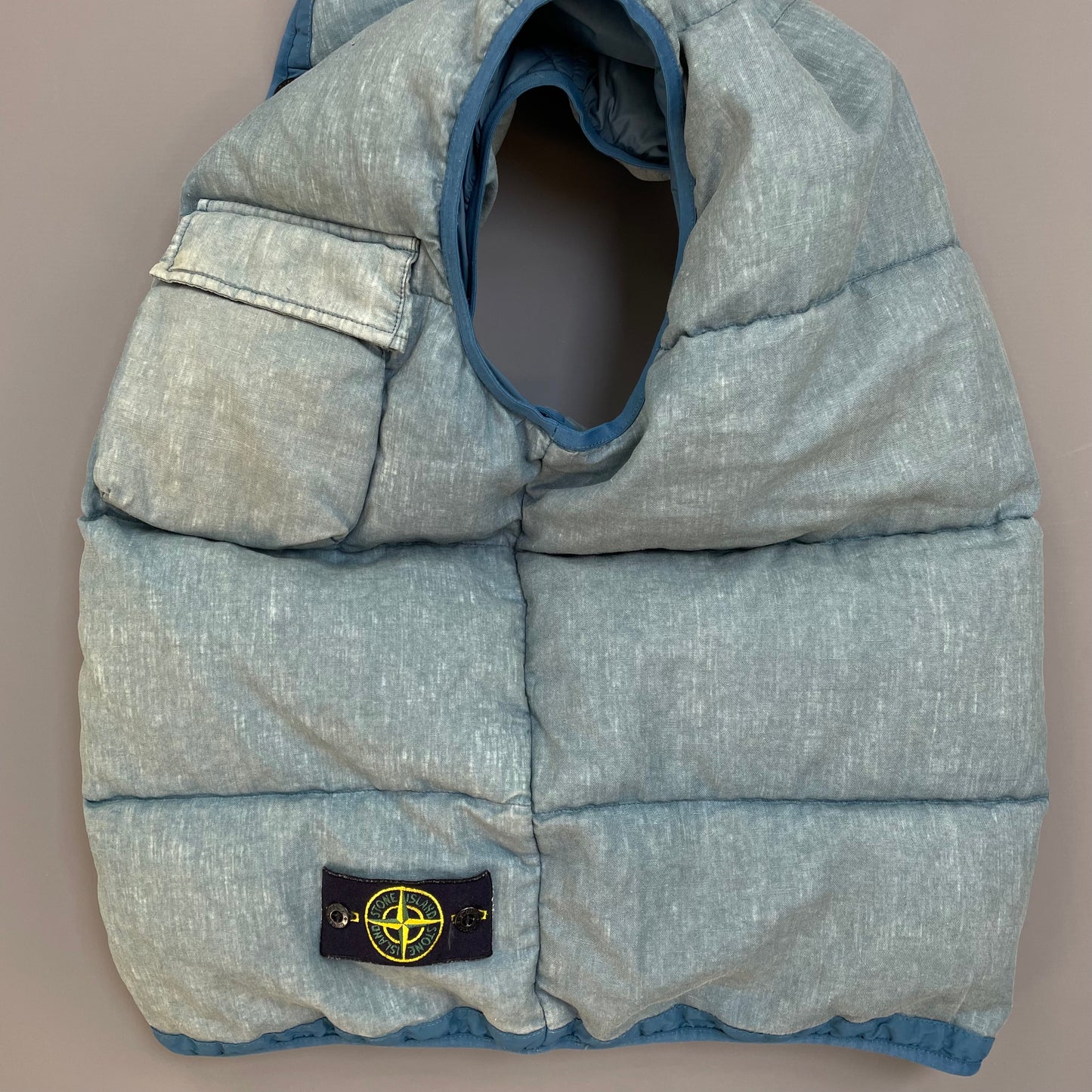 Stone Island Blue AW18 Two-Tone Lino Resinato Down-TC Puffer Gilet