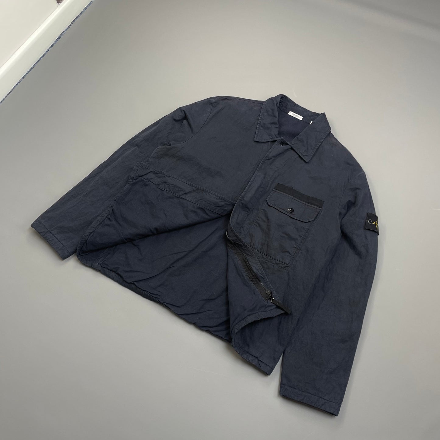Stone Island Navy 00s Coated Cotton Lined Zip-Through Workwear Jacket