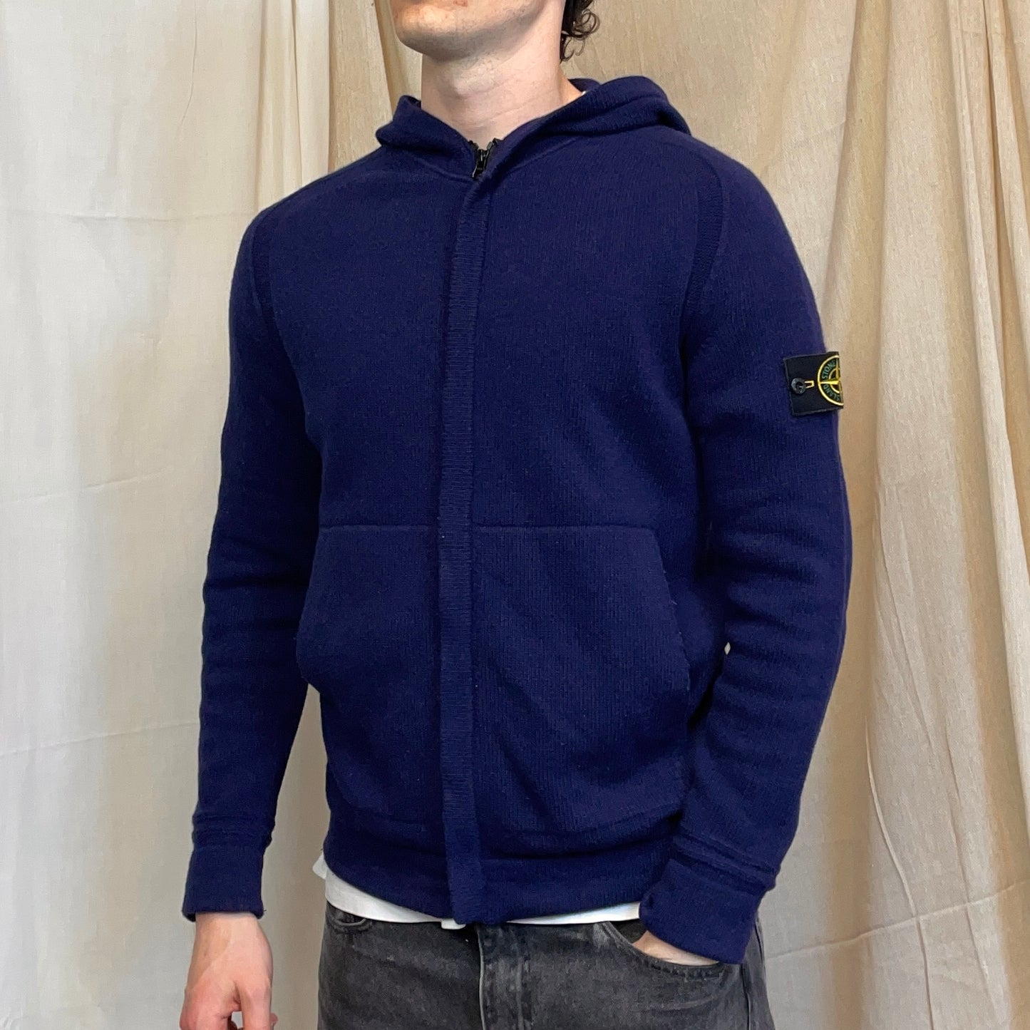 Stone Island Navy AW18 Zip-Through Hooded Knit Jumper