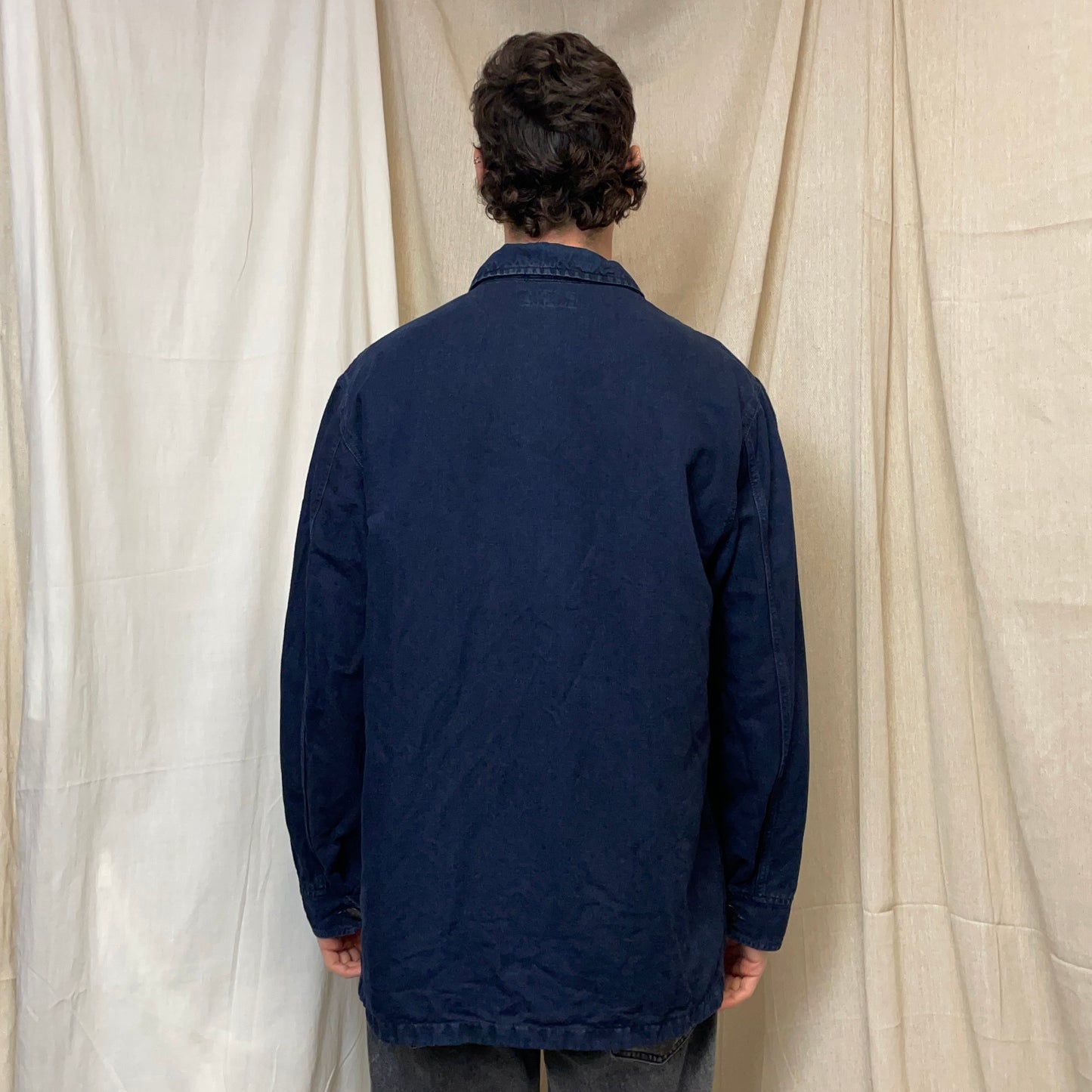 Armani Jeans Navy 90s Linen & Cotton Chore Jacket