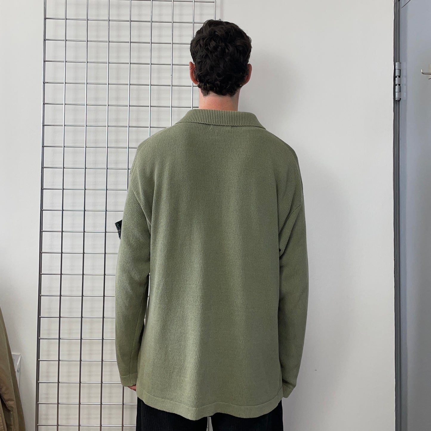Stone Island Green SS97 Collared Green Edge Badge Knit Jumper