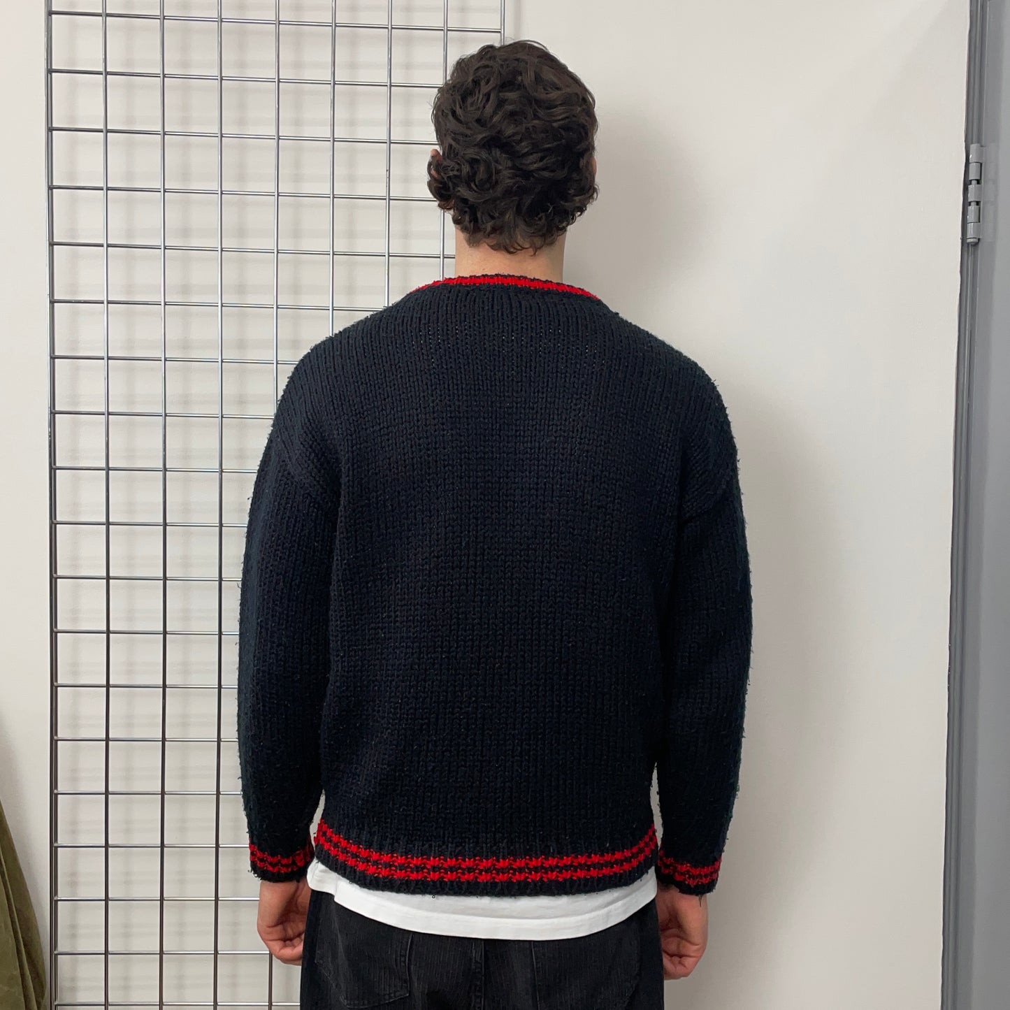 Emporio Armani Black Multi-Colour 80s Chunky Wool Knit Jumper