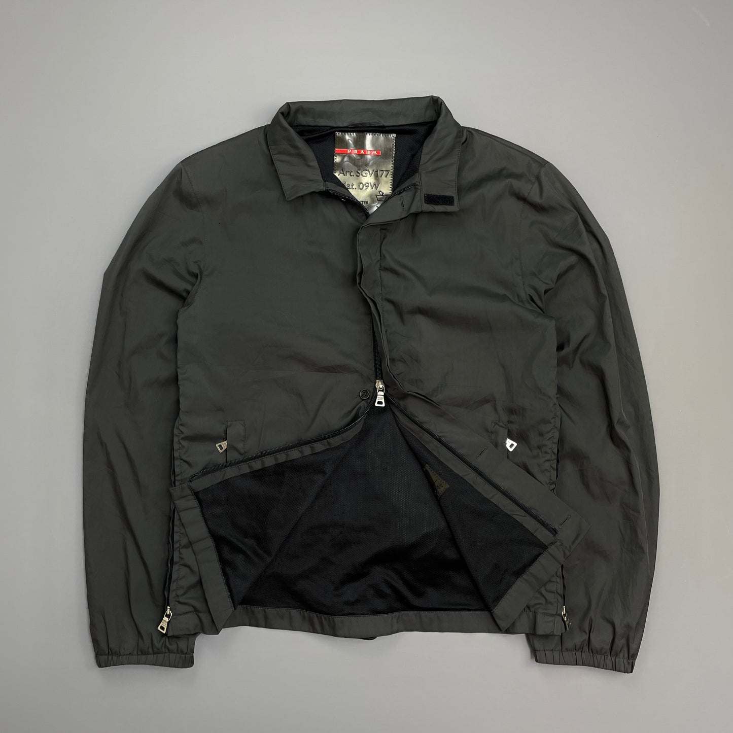 Prada Sport Grey 00s Hidden-Vent Concealed Hood Technical Jacket