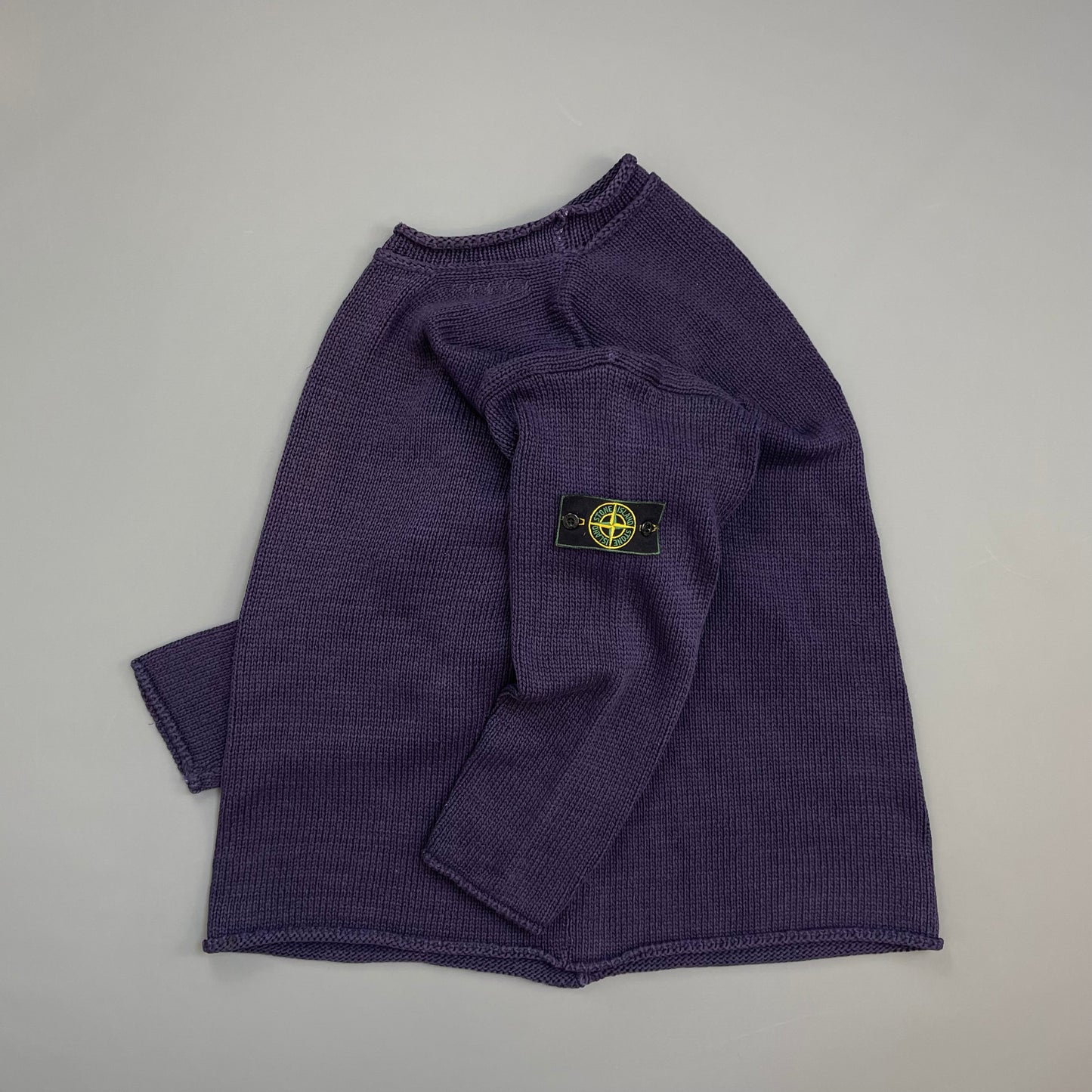 Stone Island Navy SS95 Chunky Raw-Edge Heavyweight Green Edge Badge Knit Jumper