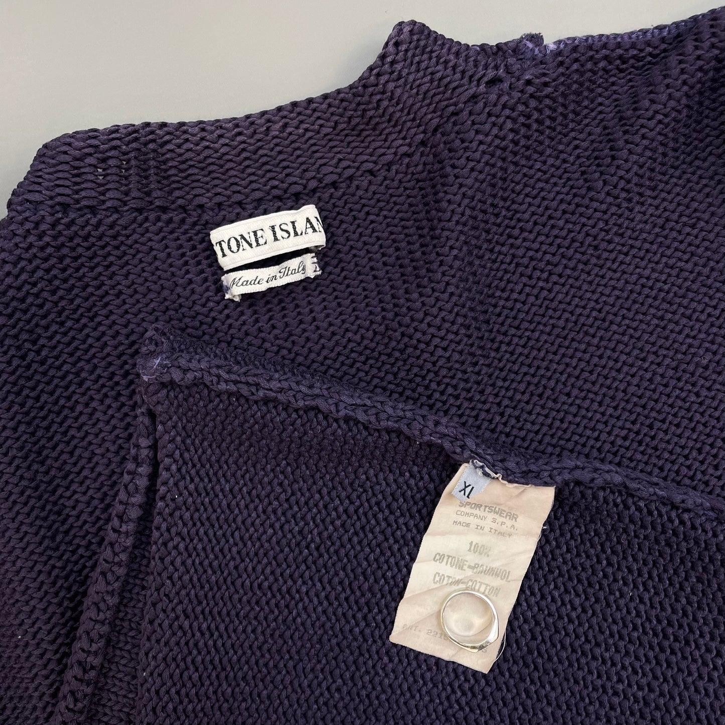 Stone Island Navy SS95 Chunky Raw-Edge Heavyweight Green Edge Badge Knit Jumper