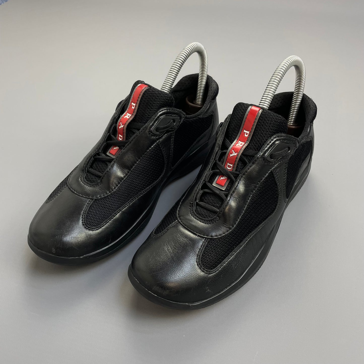 Prada Americas Cup Black Leather Trainers