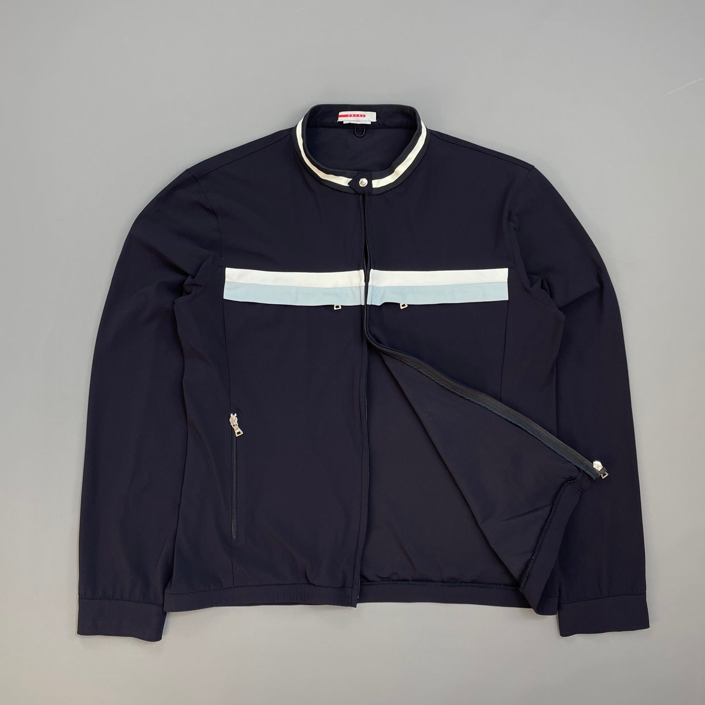 Prada Sport Navy Nylon Stripe Chest Panel Track Jacket