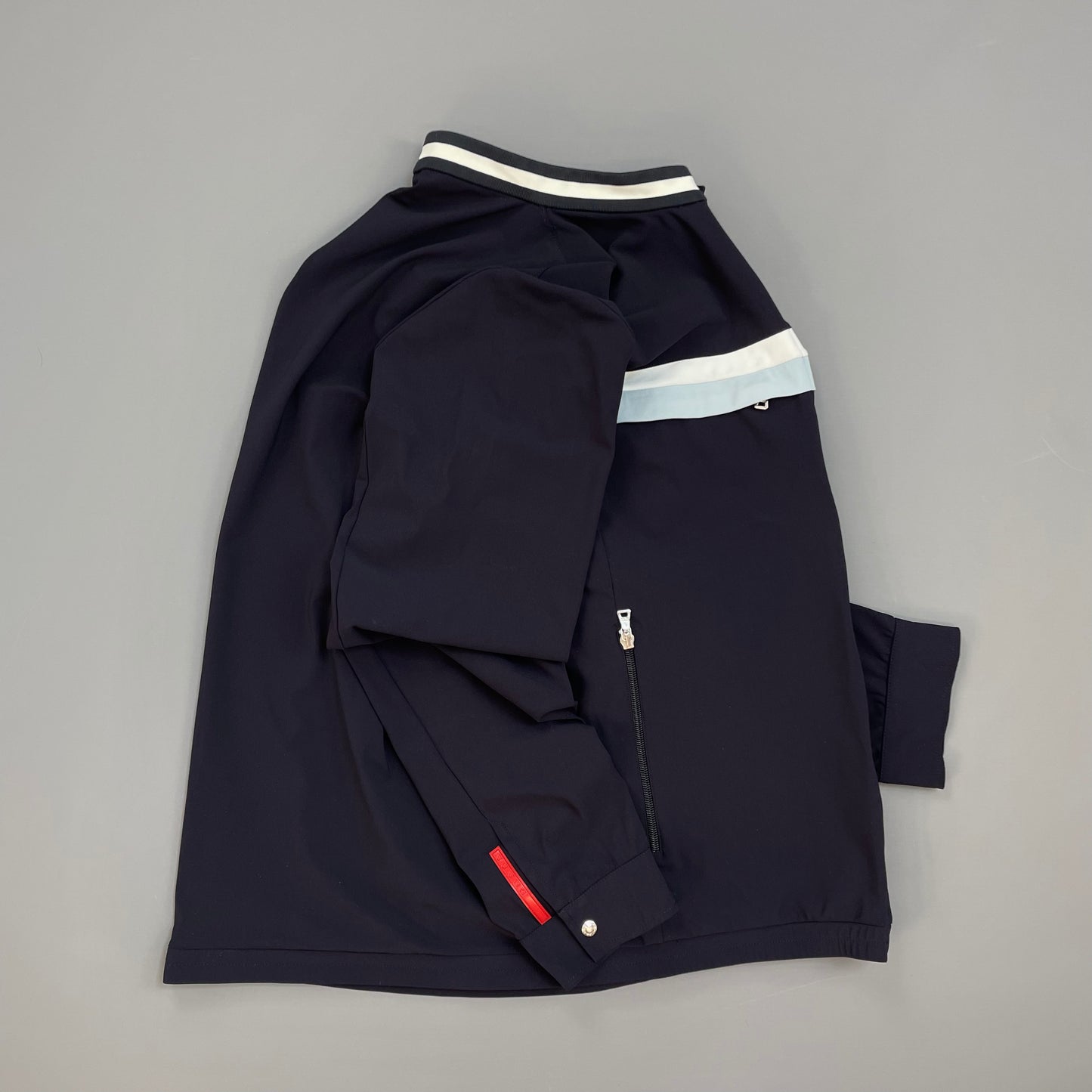 Prada Sport Navy Nylon Stripe Chest Panel Track Jacket