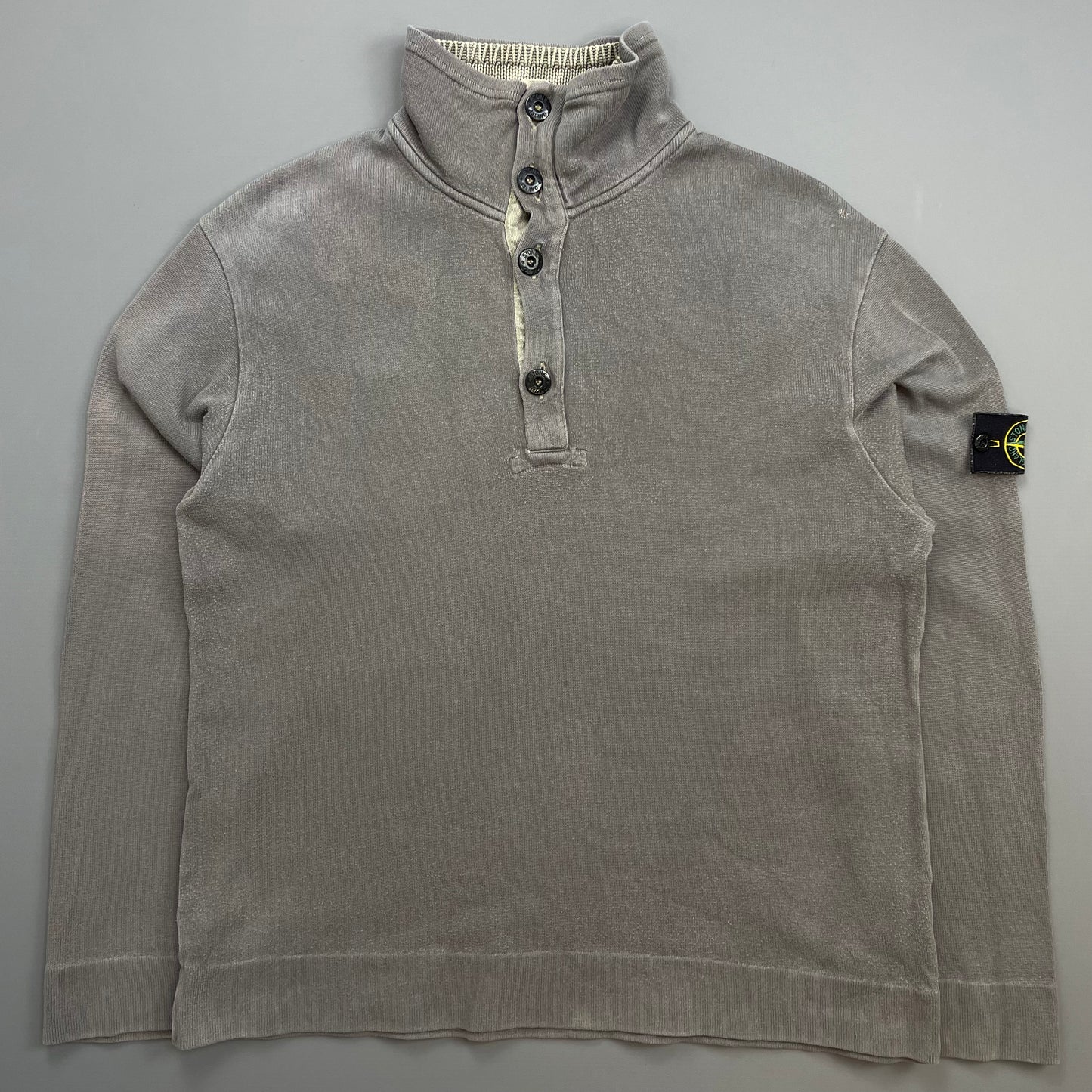 Stone Island Grey AW00 Dual Knit Collar Button-Up Jumper