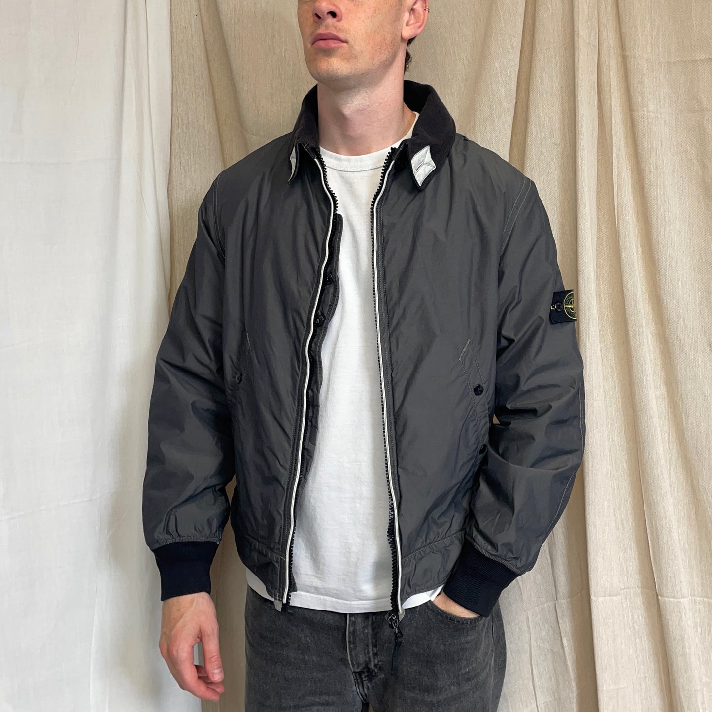 Stone Island Grey AW06 Coated Nylon-Cotton Lined Bomber Jacket