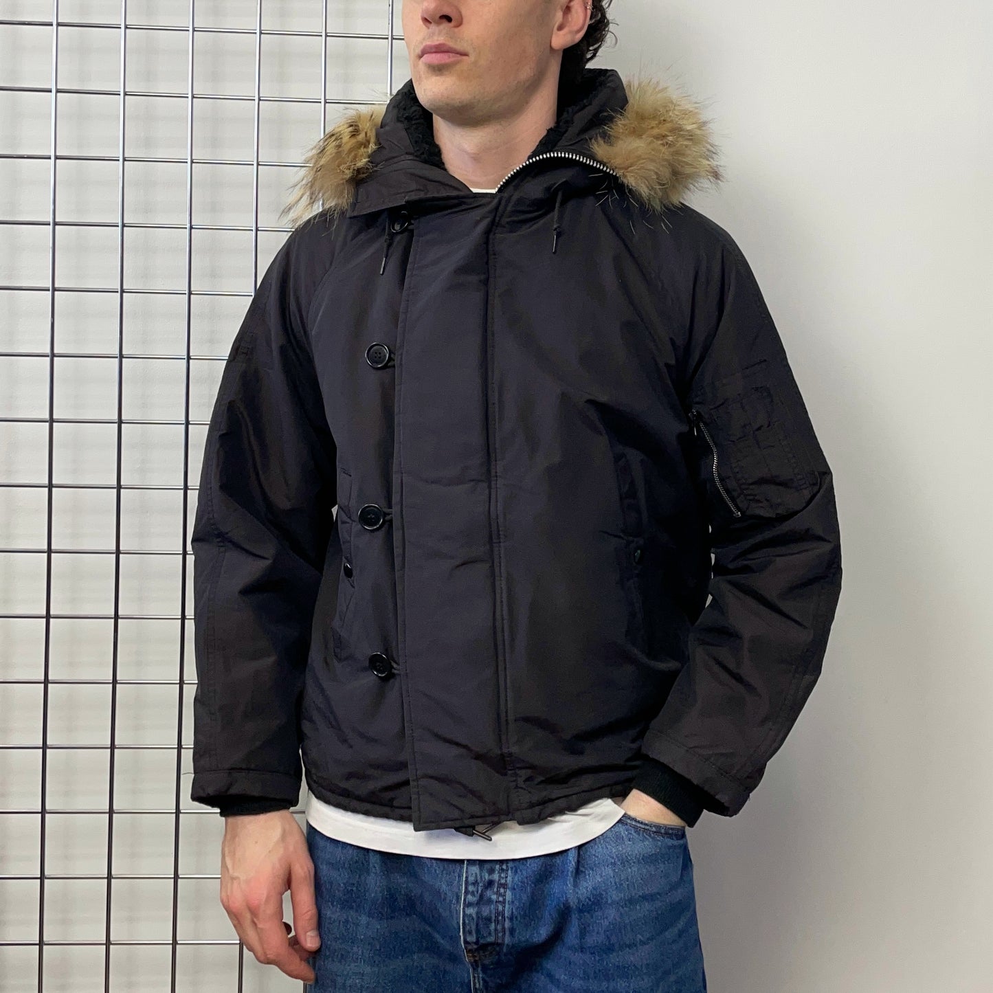 Spiewak & Sons 80s Golden Fleece Black Fur Hood Padded N-2B Flight Bomber Jacket