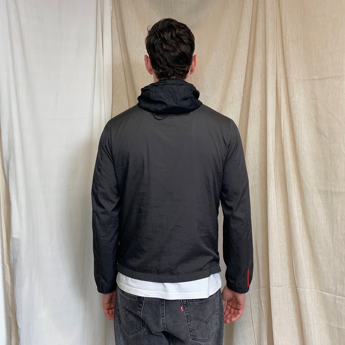 Prada Sport Grey 00s Hidden-Vent Concealed Hood Technical Jacket