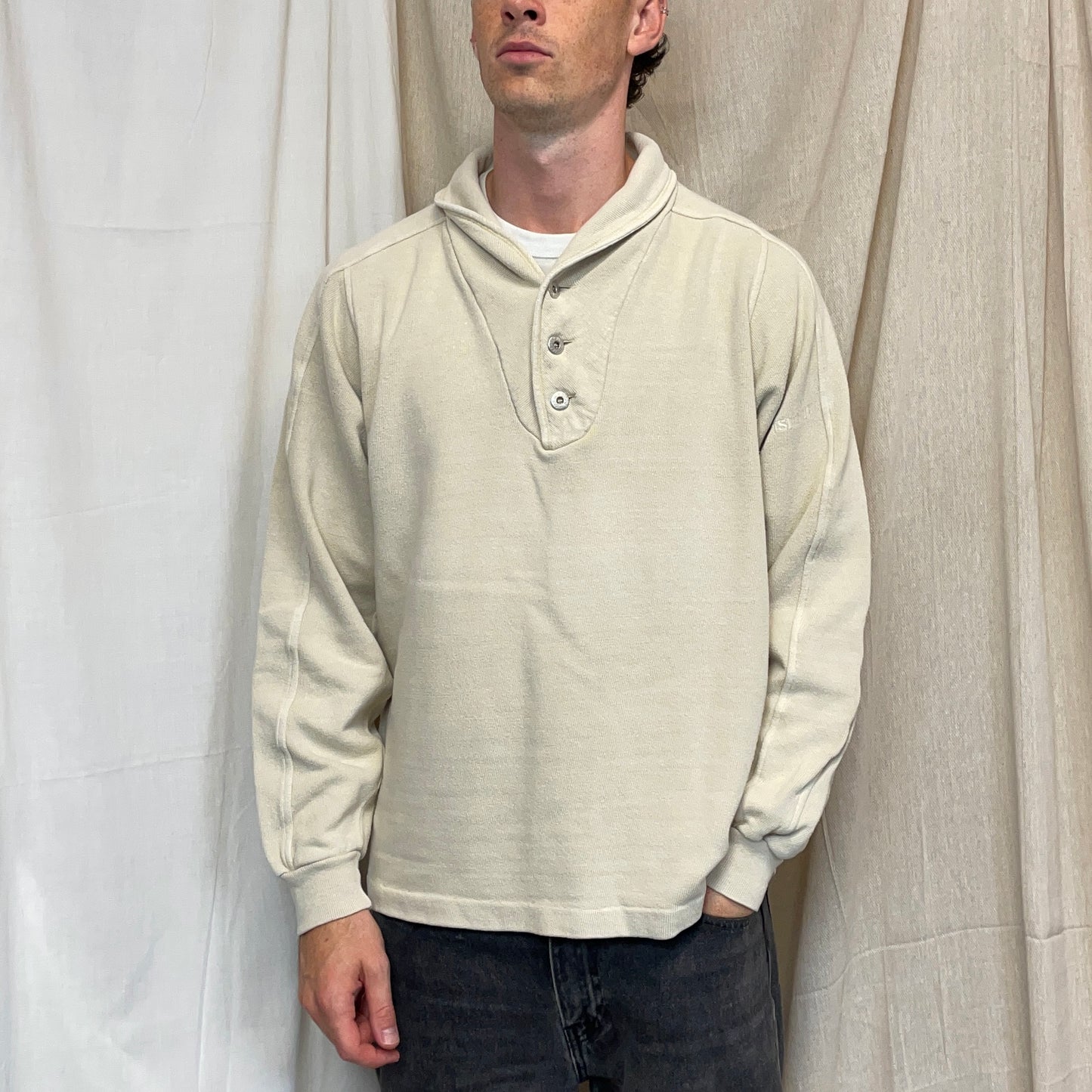 Stone Island Beige 80s Silver Button Collared Spellout Jumper