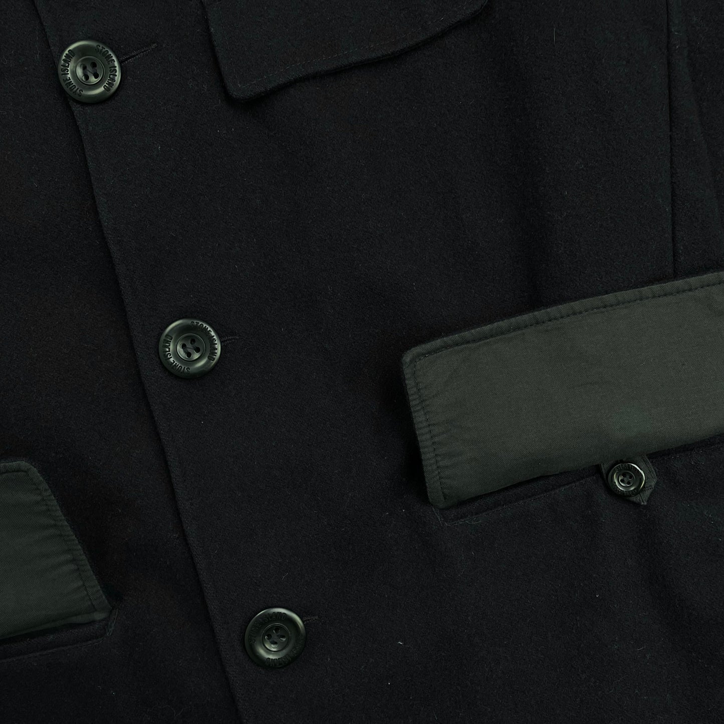 Stone Island Navy AW98 Wool Button-Up Green Edge Badge Overcoat