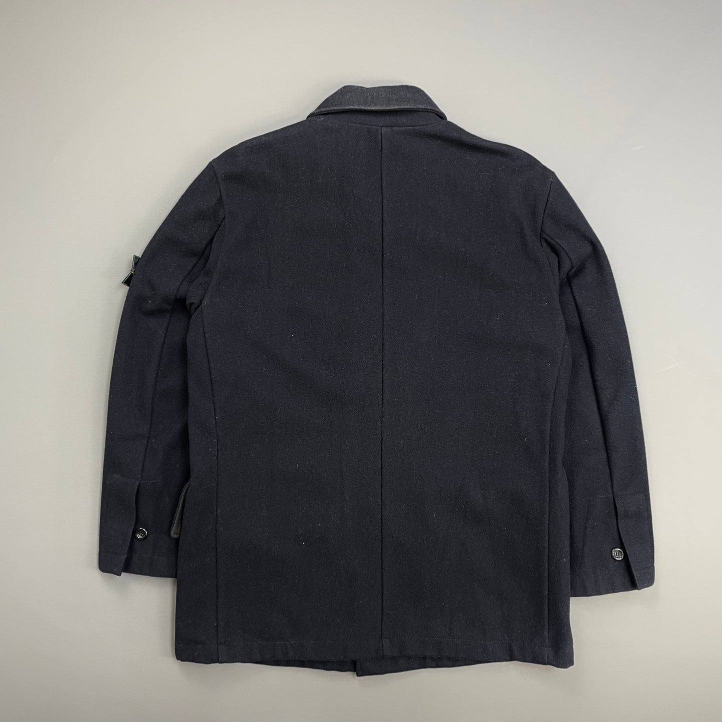 Stone Island Navy AW98 Wool Button-Up Green Edge Badge Overcoat
