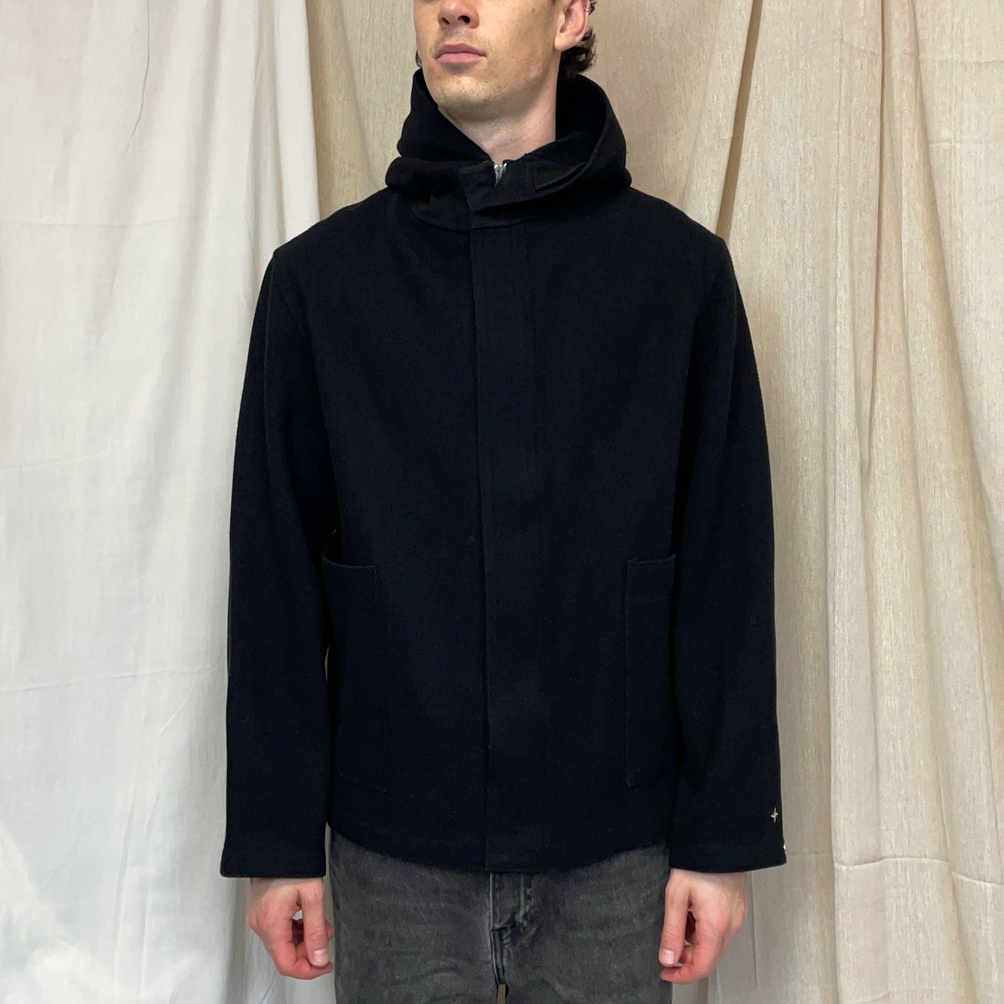 Stone Island Denims Black 00s Wool Hooded Parka Jacket