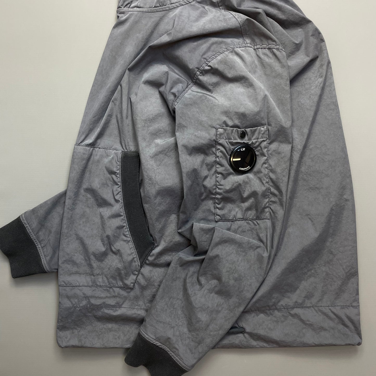 C.P. Company Grey Nylon Hooded Lined Pullover Windbreaker Jacket